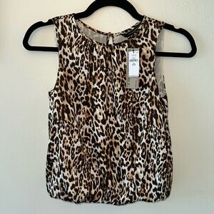 NWT Banana Republic SL Bubble Hem Button Blouse Cheetah Print XXS Petite